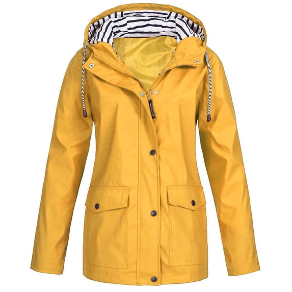 Hueook Waterproof Rain Jacket Hooded Rain Jacket Outdoor Solid Rain Jacket Outdoor Plus Size Hooded Raincoat Windproof Yellow 4X