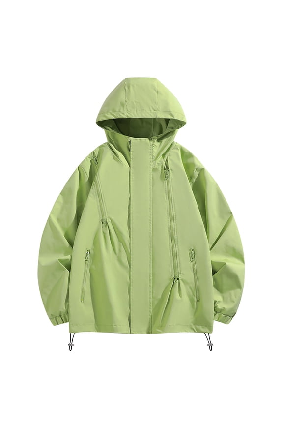 Waterproof Rain Jacket Relaxed Fit Outdoor Sports Outdoor Hardshell Jacket Windproof Warm Removable Hiking Jacket Thin Jacket Green L