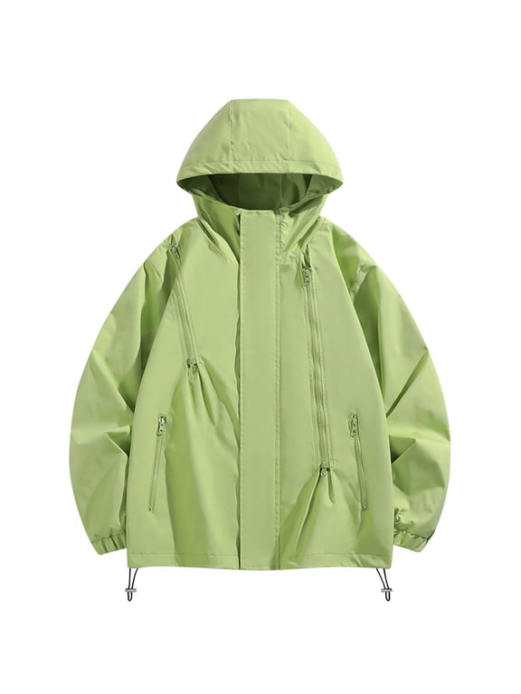 Waterproof Rain Jacket Relaxed Fit Outdoor Sports Outdoor Hardshell Jacket Windproof Warm Removable Hiking Jacket Thin Jacket Green XL