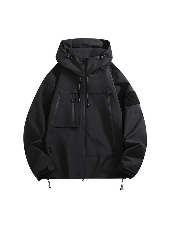Waterproof Rain Jacket Removable Active Sports Outdoor Hardshell Jacket Windproof Warm Removable Hiking Jacket Thin Jacket Black 2X
