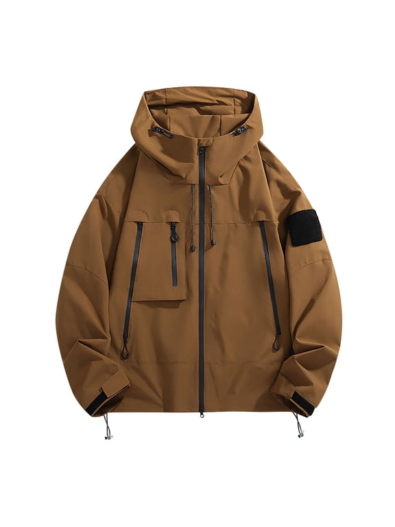 Waterproof Rain Jacket Removable Active Sports Outdoor Hardshell Jacket Windproof Warm Removable Hiking Jacket Thin Jacket Coffee 2X