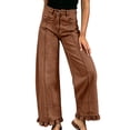 thumbnail image 1 of Hueook Wide Leg Jeans Pants Raw Hem Y2k Ladies' Fashion Trendy Splicing Folded Legs Denim Pants Brown M, 1 of 8