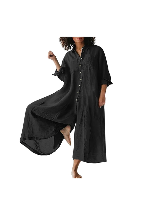 Wide Leg One Piece Jumpsuits for Women Dressy Split Women's V-Neck Jumpsuit with Adjustable Straps Side Slits and Pockets Black 2X