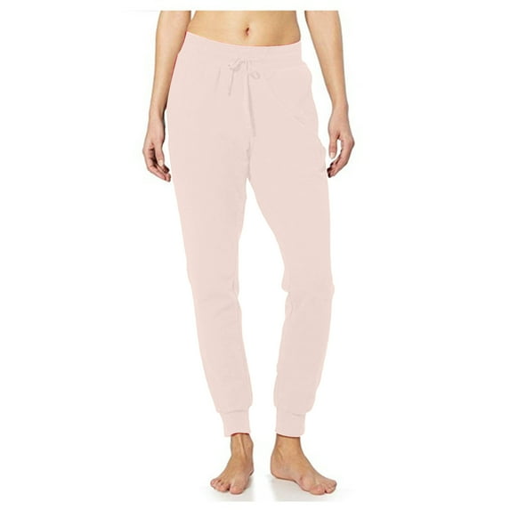 Hueook Wide Leg Women's Yoga Pants Women's Solid Color Drawstring with Pocket Elastic Leggings Jogging Sports Pants Pink L