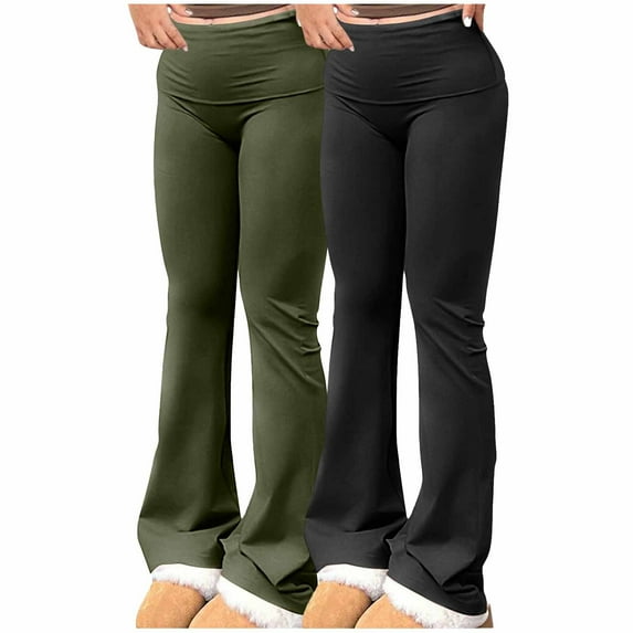 Hueook Leggings for Women 2PC Women Solid Color Elastic Waisted Sports Casual Pants Long Pants Army Green L