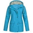 thumbnail image 1 of Hueook Windbreaker Jacket Women Long Hooded Active Rain Jacket Outdoor Plus Size Hooded Raincoat Windproof Blue 4X, 1 of 3