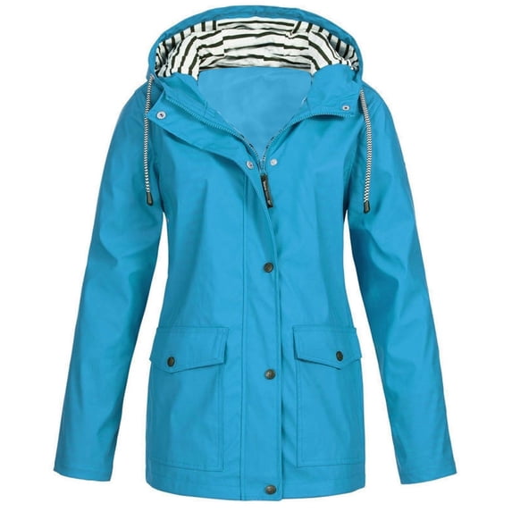 Hueook Windbreaker Jacket Women Long Hooded Active Rain Jacket Outdoor Plus Size Hooded Raincoat Windproof Blue 4X