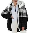 thumbnail image 1 of Hueook Winter Coats for Women Plus Size Buttons Plush Warm Hooded Down Coat Long Sleeve Shirts Blouses Outwear Tops with Pockets Fashion Printed Long Cardigan Tops on, 1 of 7