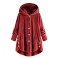 thumbnail image 1 of Hueook Winter Coats for Women Plus Size Buttons Plush Warm Hooded Down Coat Long Sleeve Shirts Blouses Outwear Tops with Pockets Fashion Printed Long Cardigan Tops on Clearance, 1 of 8