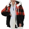 thumbnail image 1 of Hueook Winter Coats for Women Plus Size Buttons Plush Warm Hooded Down Coat Long Sleeve Shirts Blouses Outwear Tops with Pockets Fashion Printed Long Cardigan Tops on, 1 of 7