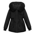 thumbnail image 1 of Hueook Winter Coats for Women Plus Size Buttons Plush Warm Hooded Down Coat Long Sleeve Shirts Blouses Outwear Tops with Pockets Fashion Printed Long Cardigan Tops on, 1 of 5