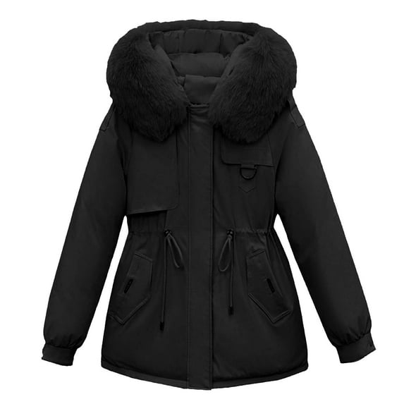 Hueook Winter Coats for Women Plus Size Buttons Plush Warm Hooded Down Coat Long Sleeve Shirts Blouses Outwear Tops with Pockets Fashion Printed Long Cardigan Tops on