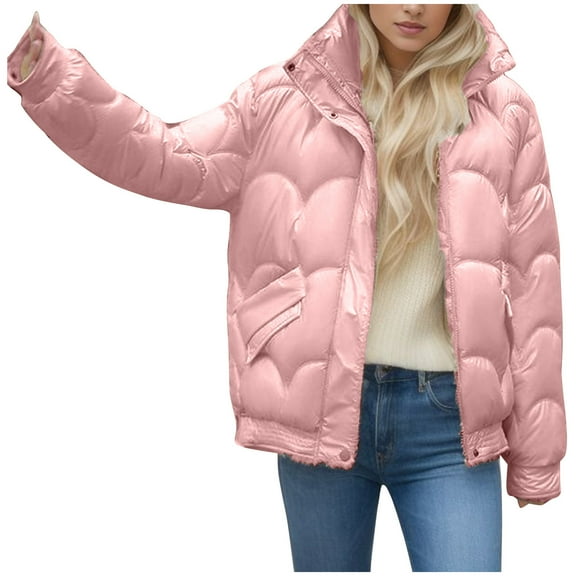 Hueook Winter Coats for Women Plus Size Clearance Outwear Solid O-Neck Keep Warm Long Sleeve Jacket Women Tops Fall Womens Jackets and Coats Jacket Women