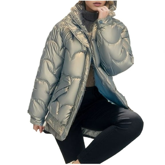 Hueook Winter Coats for Women Plus Size Clearance Outwear Solid O-Neck Keep Warm Long Sleeve Jacket Women Tops Fall Womens Jackets and Coats Jacket Women