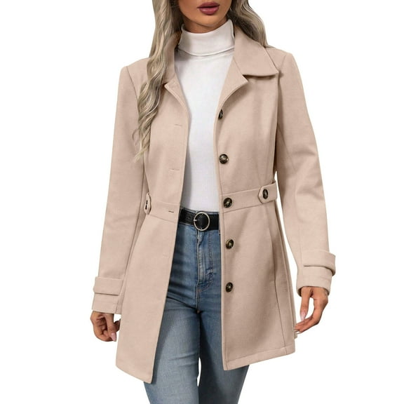 Hueook Winter Coats for Women Fashion Women's Solid Color Long Sleeve Slim Blouse Outwear Beige M