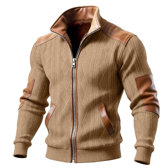 Hueook Winter Coats for Women Men's Solid Color Long Sleeve Stand-Up Zipper Flap Cargo Jacket Windbreaker Coat Khaki 2X