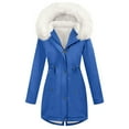 thumbnail image 1 of Hueook Winter Coats for Women Parkas Women's Casual Loose-fitting Winter Warm Parka with Fleece Lining Drawstring YThickened Windproof Blue XL, 1 of 9
