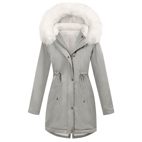 Hueook Winter Coats for Women Parkas Women's Casual Loose-fitting Winter Warm Parka with Fleece Lining Drawstring YThickened Windproof Gray 2X