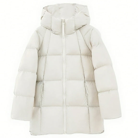 Hueook Winter Coats for Women Wool Coats for Women Women's Fashion Solid Color CasualZipper Stand Sports Long Sleeve Parkas White M
