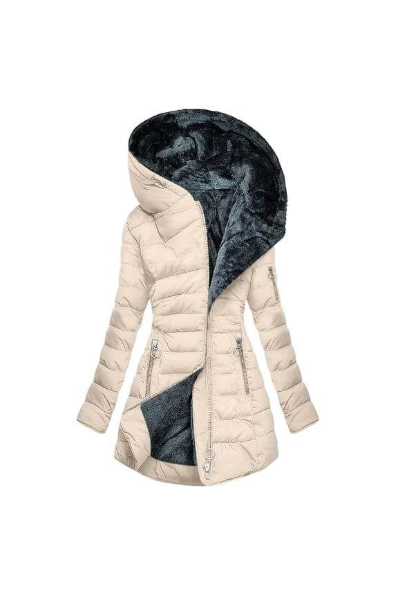 Winter Coats for Women's Solid Color Long-sleeved Hooded Fashion Padded Jacket White 2X