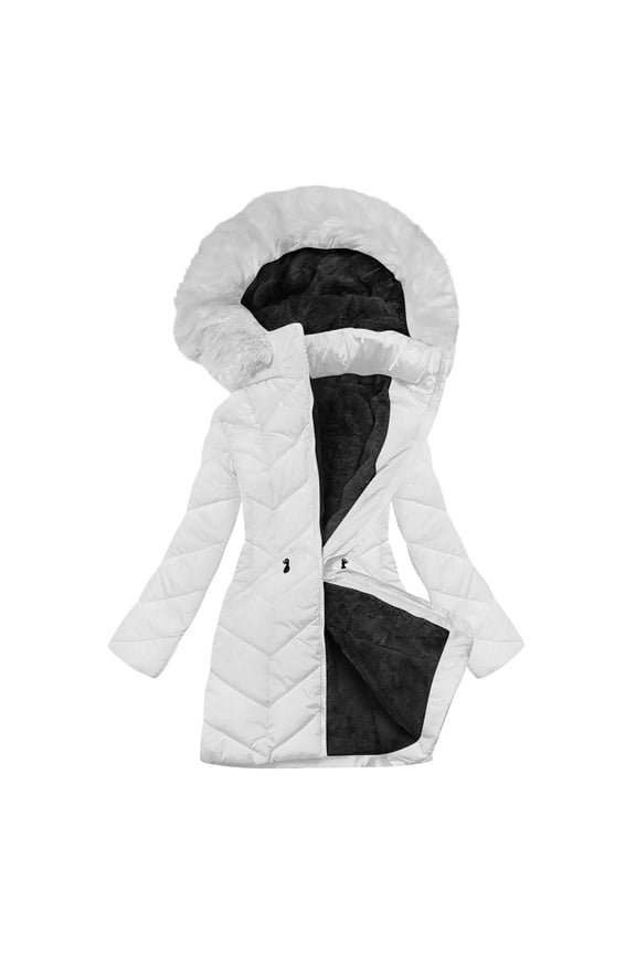 Winter Coats for Women's Solid Color Long-sleeved Hooded Fashion-padded Jacket White S