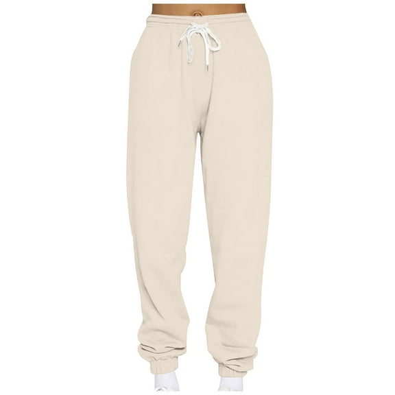Hueook Winter Cotton Sweatpants Women Women's Casual Loose Sports Sweatpants Ankle Trousers Gradient Fleece Pants Beige 2X