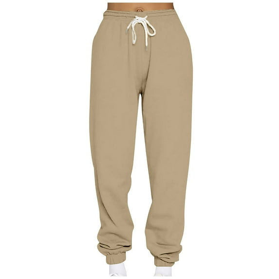 Hueook Winter Cotton Sweatpants Women Women's Casual Loose Sports Sweatpants Ankle Trousers Gradient Fleece Pants Khaki L
