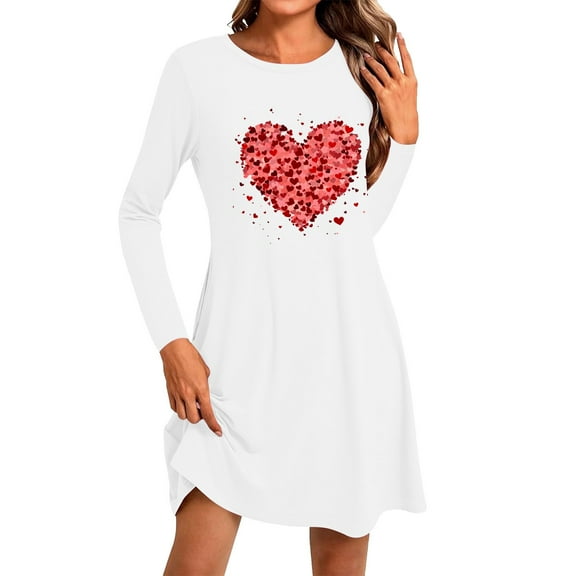 Hueook Winter Dresses for Women Dresses Women's Fashion Round-Neck Short Sleeved Printed Pullover Dress White L