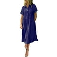 thumbnail image 1 of Hueook Winter Dresses for Women Women's Short Sleeved Lapel Button Casual Printed Striped Dress Navy XL, 1 of 6