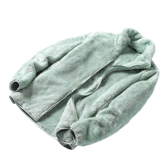 Hueook Winter Fleece Jackets for Women Sherpa Plush Fuzzy Fashion Plus Size Long Sleeves Stand Collar Pockets Zipper Fibrous Material Green L