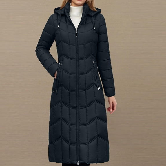 Hueook Winter Jackets for Women Fashion Mid-Length Quilted Coat with Hidden Pockets Black 3X