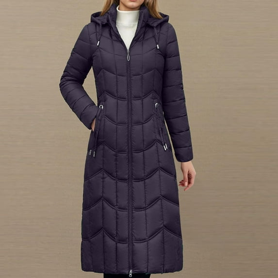 Hueook Winter Jackets for Women Fashion Mid-Length Quilted Coat with Hidden Pockets Purple 2X