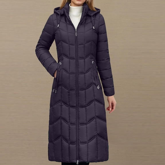 Hueook Winter Jackets for Women Fashion Mid-Length Quilted Coat with Hidden Pockets Purple 5X