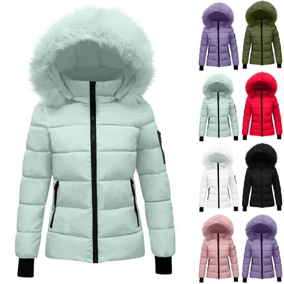 Hueook Winter Jackets for Women's Winter Jacket with Hood Waist and To Overcome Outer Long Sleeve Coats Jacket with Pocket Black L