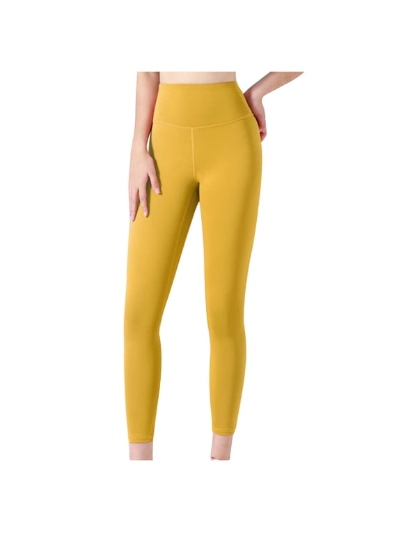 Winter Leggings for Women Women's Super High Waist Yoga Pants Slant Pockets Fitness Running Training Stretch Quick Dry Tight Sports Pants Yellow 2X