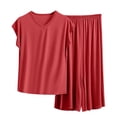 thumbnail image 1 of Hueook Winter Pajamas for Women Summer Loose Solid Color Suspender Home Wear Two-piece Pajama Sets Wine 4X, 1 of 5