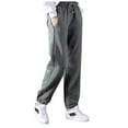 thumbnail image 1 of Hueook Winter Pants for Women Fashion Women Plus Velvet Elastic Lace-up Casual Sweatpants Pants Gray L, 1 of 3