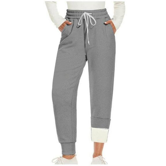 Hueook Winter Plus Size Pants for Women Fashion Casual Women Span Ladies Full Length Pants Leggings High Waist Keep Warm Pockets Long Pants Silver 2X