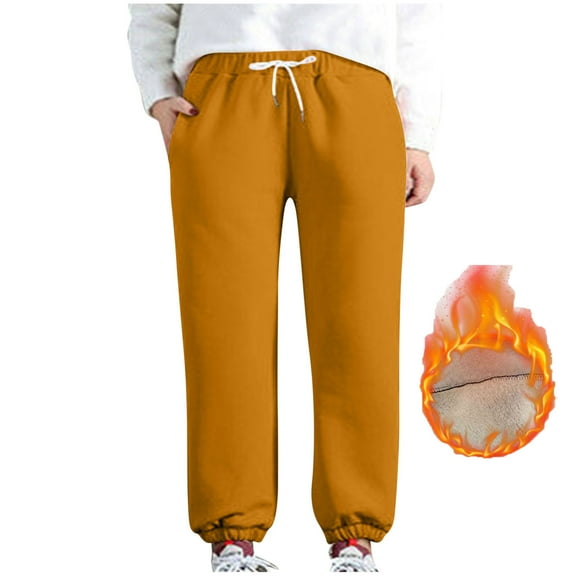 Hueook Winter Plus Size Pants for Women Women's Casual Full-Length Loose Pants Solid High Waist Trousers Long Leg Pants Orange 4X