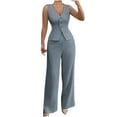 thumbnail image 1 of Hueook Winter Sets for Women's Color Sleeveless Slim High Waisted Pants Two-piece Set Gray 2X, 1 of 6