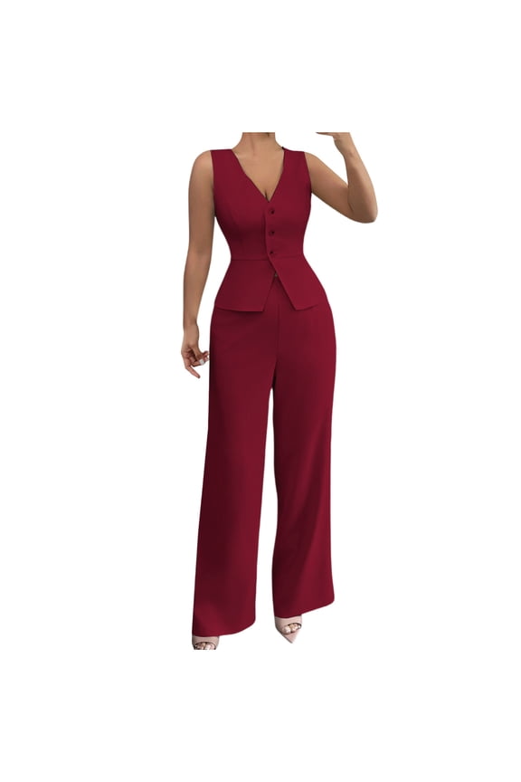 Winter Sets for Women's Color Sleeveless Slim High Waisted Pants Two-piece Set Red 3X