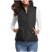 Hueook Winter Vest for Women Lightweight Warm Winter Coats Polar Soft Vests Outerwear with Zip Up Pockets Sleeveless Jacket for Winter 50% Off Clearance