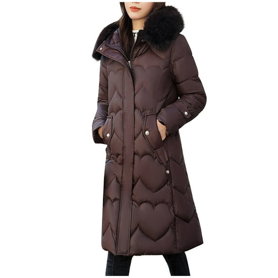 Hueook Winter Warm Down Jackets for women Plus Size Zip Up Casual Winter Mid-length Windproof with Pockets Quilted Puffer Thin Jacket Coat Outwear Tops