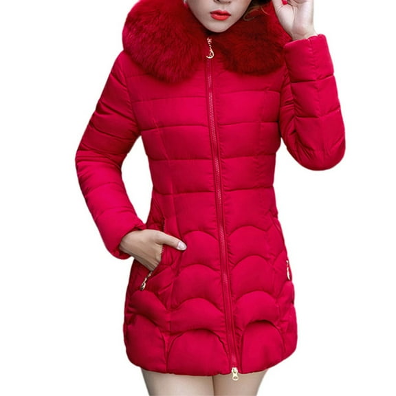 Hueook Winter Warm Down Jackets for women Plus Size Zip Up Casual Winter Mid-length Windproof with Pockets Quilted Puffer Thin Jacket Coat Outwear Tops