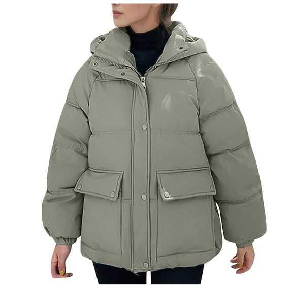 Hueook Winter Warm Down Jackets for women Plus Size Zip Up Casual Winter Mid-length Windproof with Pockets Quilted Puffer Thin Jacket Coat Outwear Tops