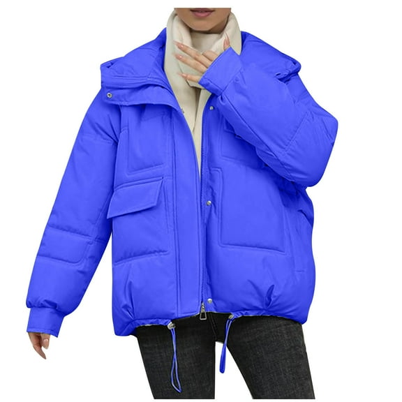 Hueook Winter Warm Down Jackets for women Plus Size Zip Up Casual Winter Mid-length Windproof with Pockets Quilted Puffer Thin Jacket Coat Outwear Tops