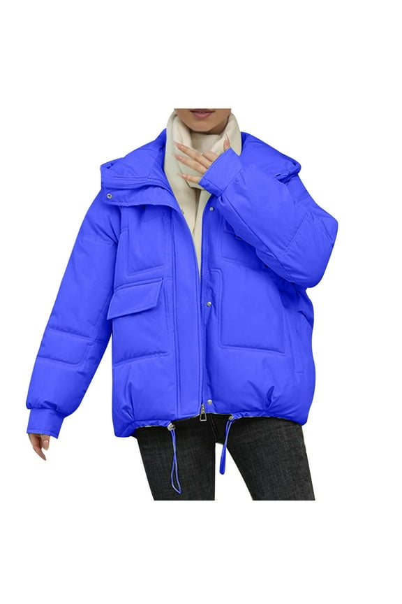 Hueook Winter Warm Down Jackets for women Plus Size Zip Up Casual Winter Mid-length Windproof with Pockets Quilted Puffer Thin Jacket Coat Outwear Tops