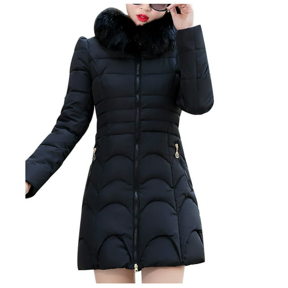 Hueook Winter Warm Down Jackets for women Plus Size Zip Up Casual Winter Mid-length Windproof with Pockets Quilted Puffer Thin Jacket Coat Outwear Tops