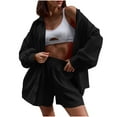 thumbnail image 1 of Hueook Women 2 Piece Outfits Sets Women'S Solid-Color Casual Long-Sleeved Lapel Top Pocket Shorts Set Black 2X, 1 of 8