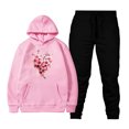 thumbnail image 1 of Hueook Women 2 Piece Outfits Sets Women's Casual Printed Pocket Hoodie with Long Sleeves and Pants Set Pink XL, 1 of 5